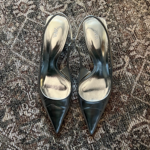 Zara Metallic Slingback Heels - Picture 2 of 4
